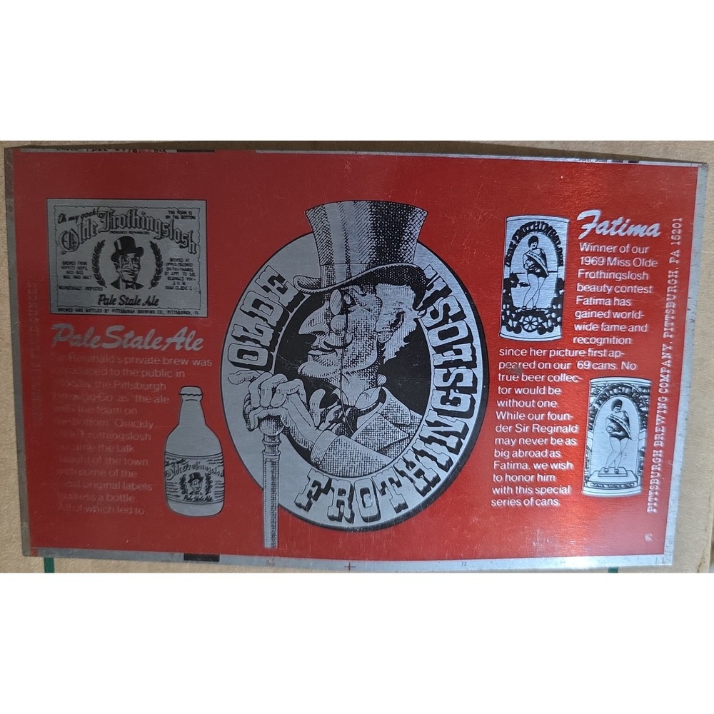 Vintage Fatima Beer Can flat unrolled beer Can Pittsburgh Brewing Company Retro